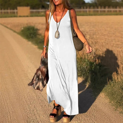 Elegante maxi-jurk zonder mouwen met V-hals