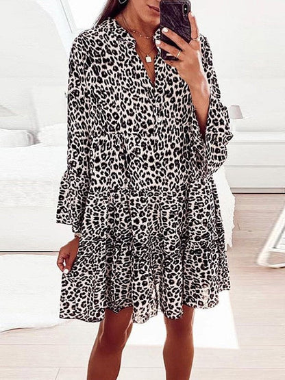 -jurk met print, lange mouwen en losse V-hals