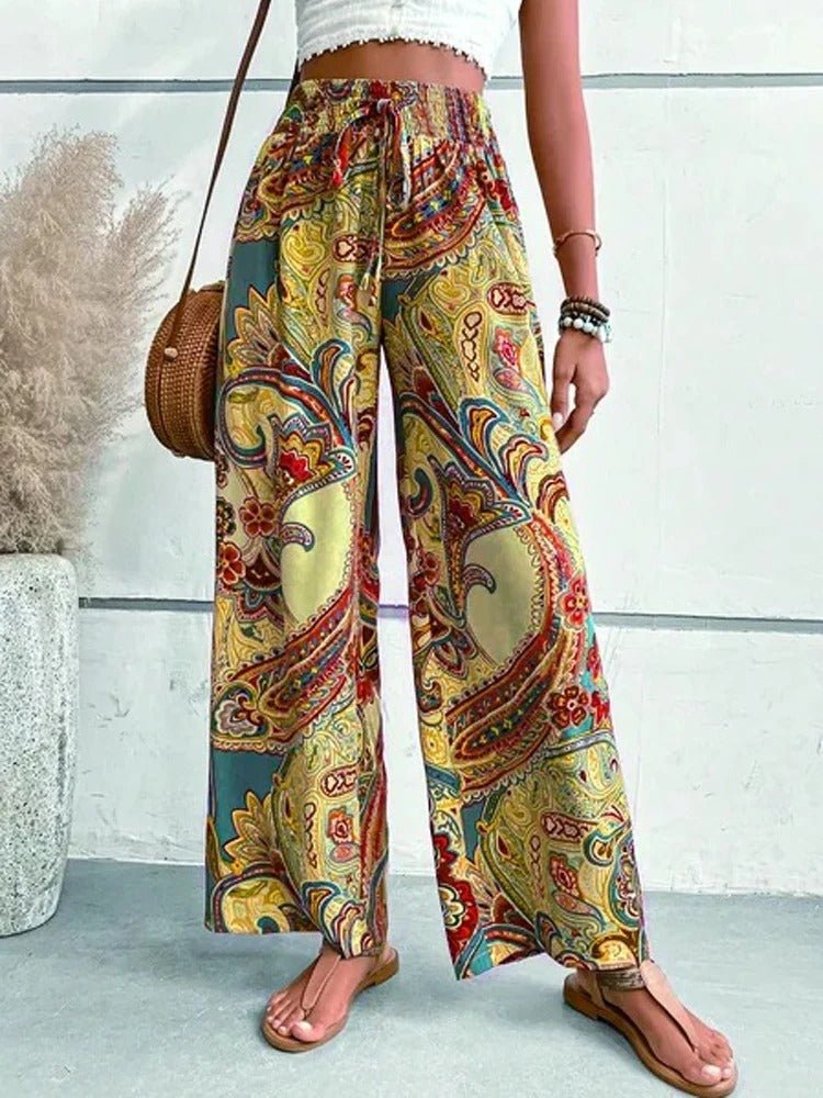 Broek met digitale print en hoge taille