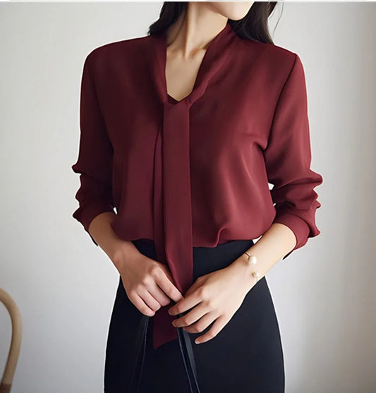 Waya Blouse | Vrouwen Strik Lange Mouw Blouse