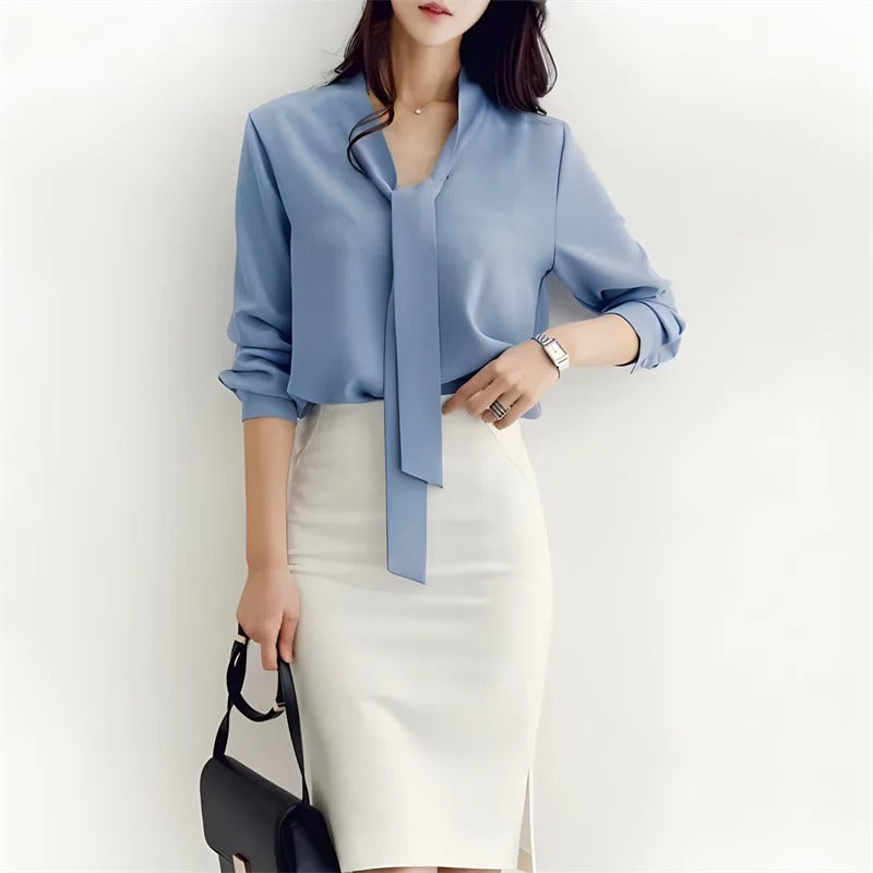 Waya Blouse | Vrouwen Strik Lange Mouw Blouse