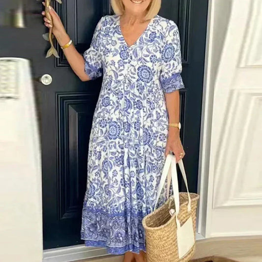 Elegante boho jurk met V-halslijn