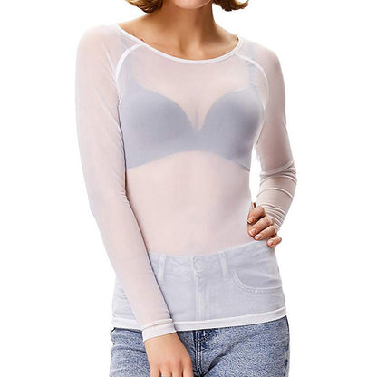MELINDA | Glanzende Mesh Stijlvol Shirt met Lange Mouwen